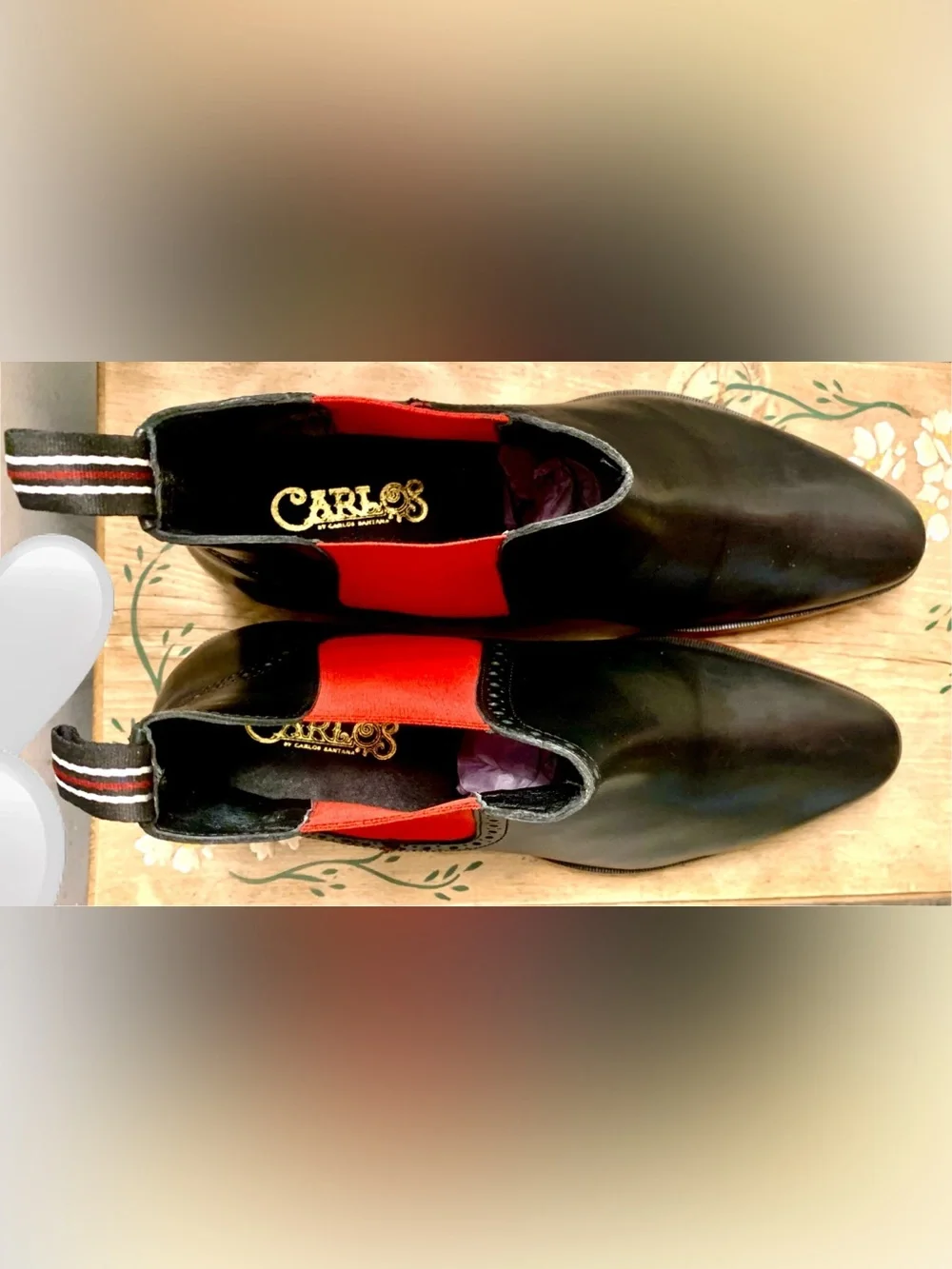 Men's Black Leather Chelsea Boots with Red Elastic Sides